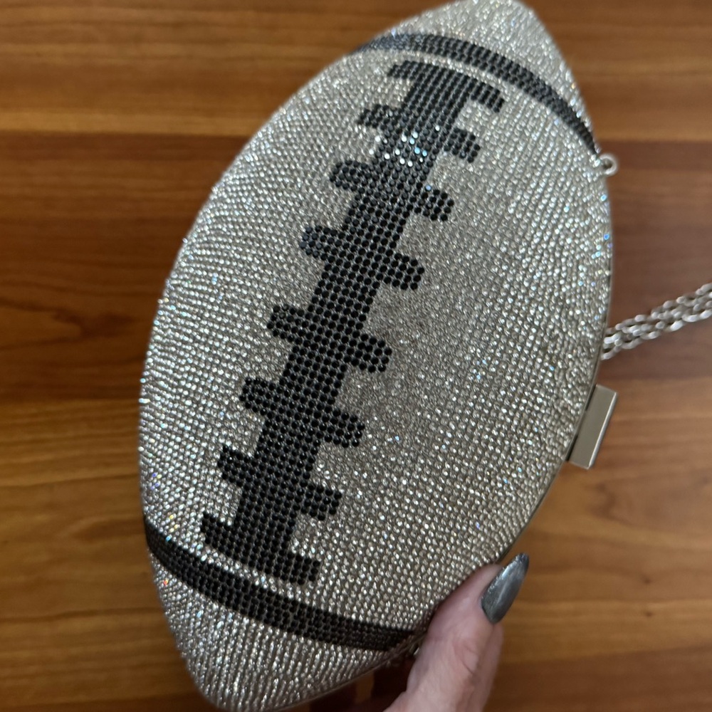 Silver Rhinestone Football Clutch